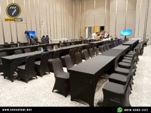 Jasa sewa meja kotak IBM ketat hitam event wilayah Jakarta