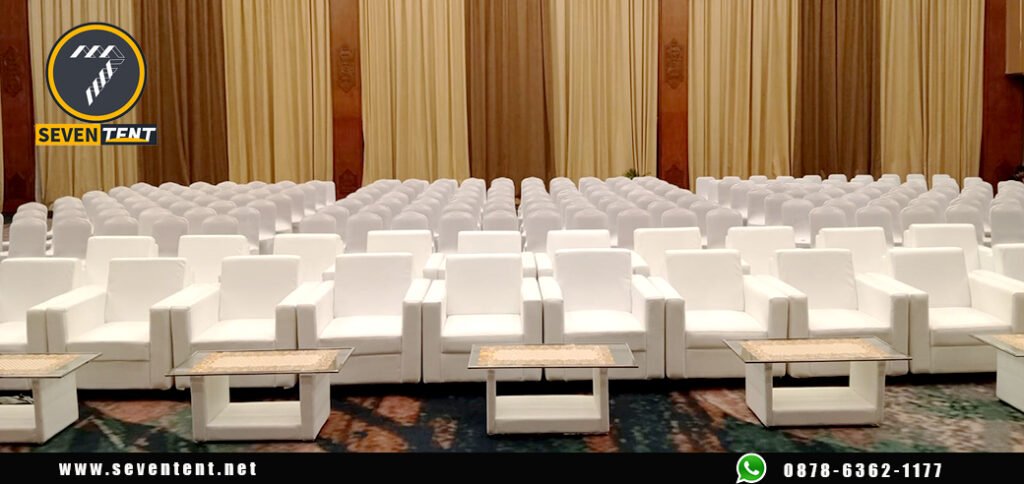 Sewa Meja Vip Kaca Set Sofa Single Putih Jakarta